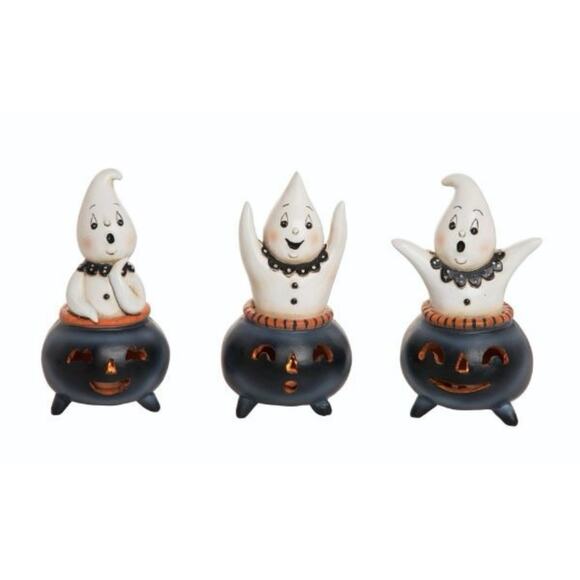 3 Johanna Parker Transpac Mini Cauldron Ghosts Light Up Halloween Set NEW - Picture 2 of 9